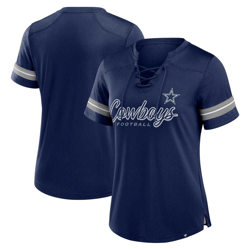 Women's Fanatics Navy Dallas Cowboys Play Script Lace-Up T-Shirt