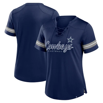 T-shirt à lacets Fanatics bleu marine Dallas Cowboys Play Script pour femme