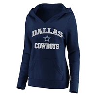 Sweat à capuche col en V Heart and Soul Fanatics pour femmes, bleu marine, Dallas Cowboys, grande taille