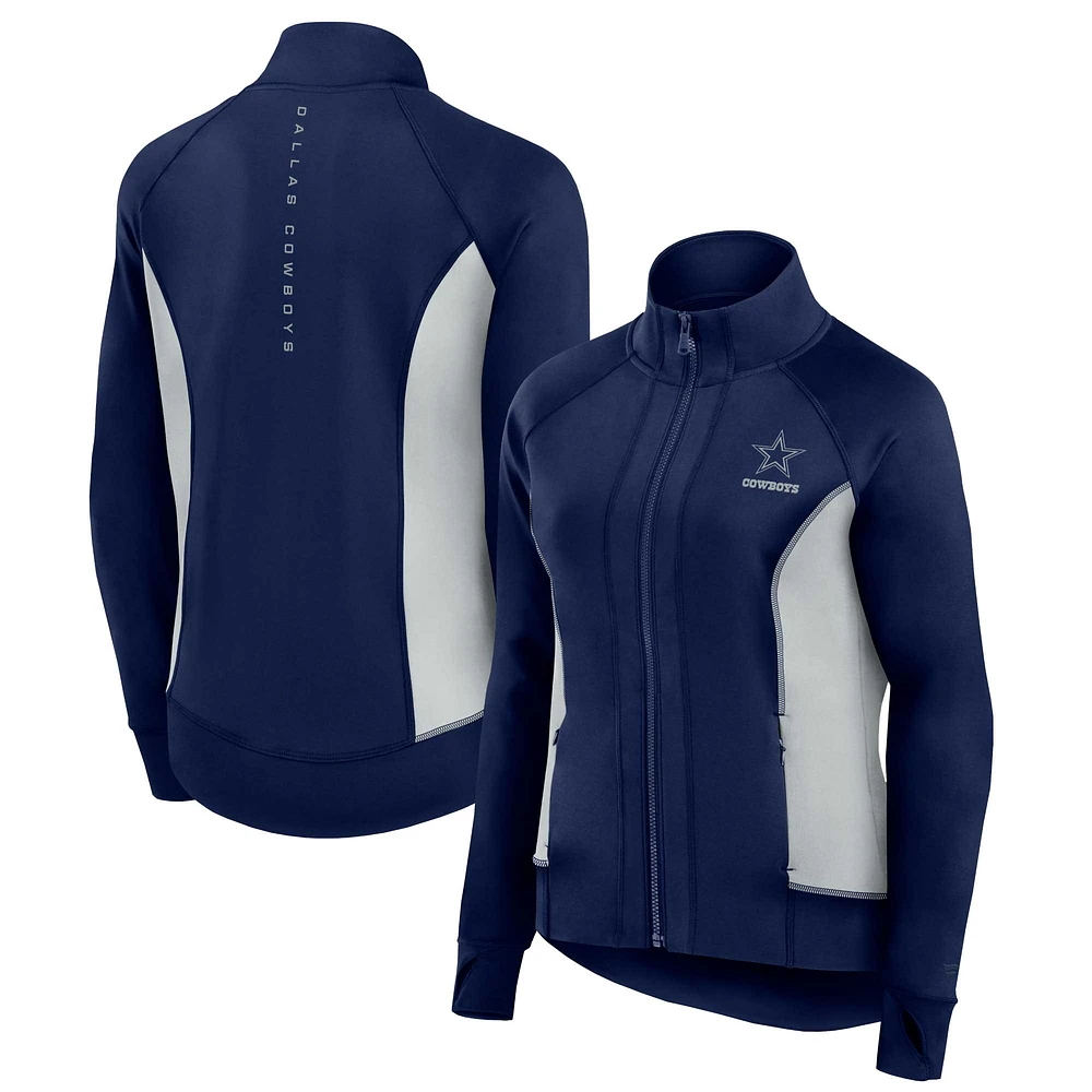 Veste de survêtement sport ajustée et entièrement zippée Fanatics pour femmes, bleu marine, Dallas Cowboys Studio