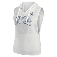 Women's Fanatics Oatmeal Dallas Cowboys Lounge Script Sleeveless V-Neck Pullover Hoodie