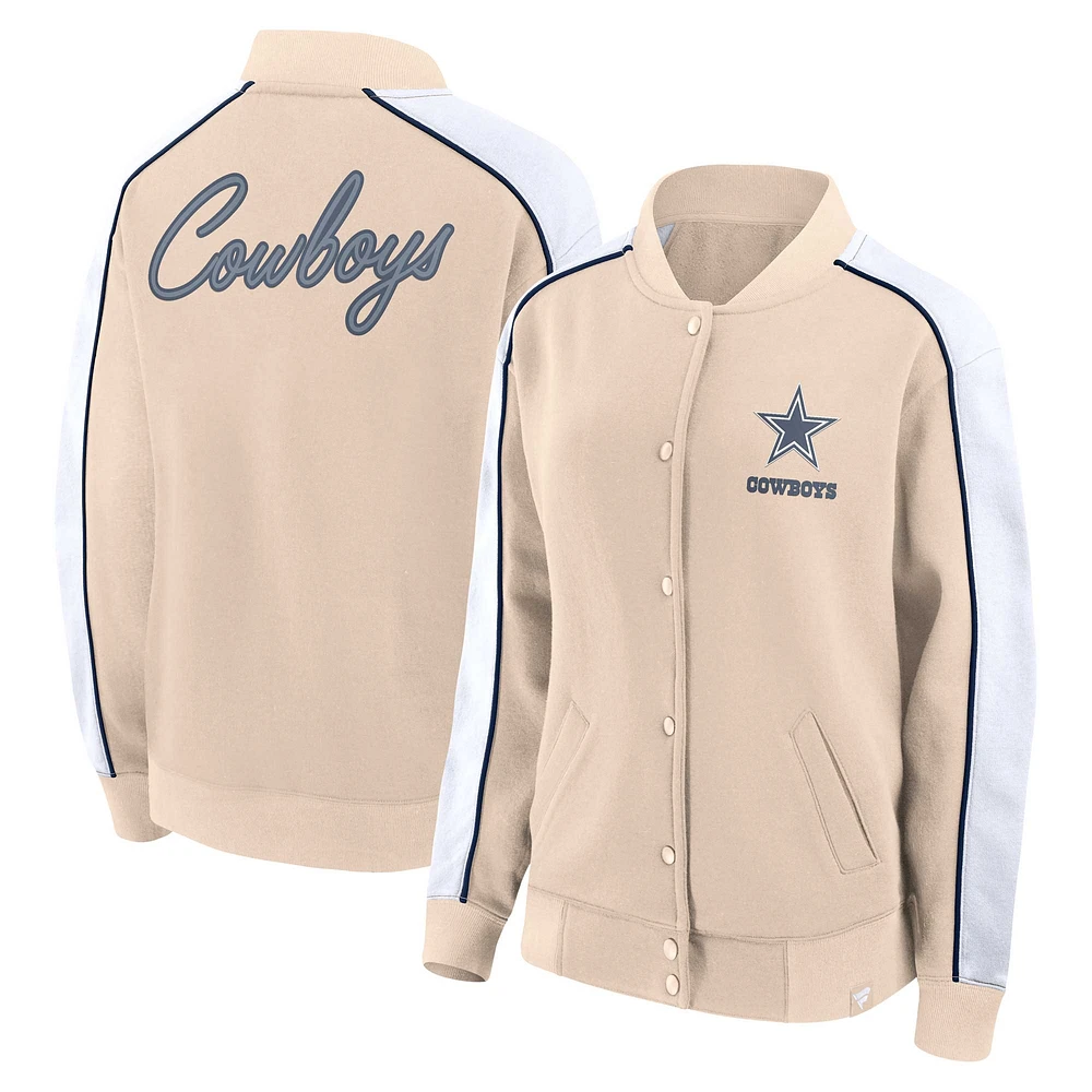 Veste universitaire à bouton-pression Fanatics Tan Dallas Cowboys Lounge pour femmes