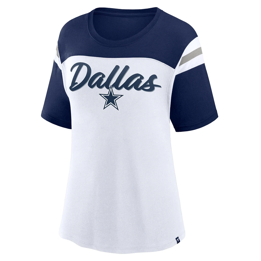 Women's Fanatics White/Navy Dallas Cowboys Cheer Chant Fashion Crop Top