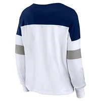 Women's Fanatics White/Navy Dallas Cowboys Even Match Lace-Up Long Sleeve V-Neck T-Shirt