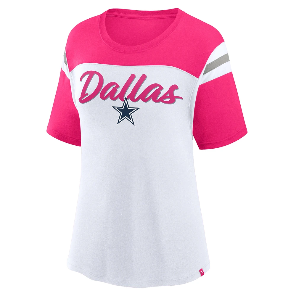 Women's Fanatics White/Pink Dallas Cowboys Cheer Chant Fashion Crop Top