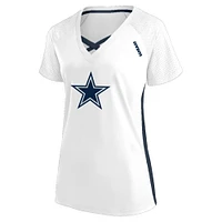 T-shirt à lacets et col en V paillettes pour femmes Fanatics blanc Dallas Cowboys grande taille
