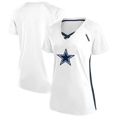 T-shirt à lacets et col en V paillettes pour femmes Fanatics blanc Dallas Cowboys grande taille
