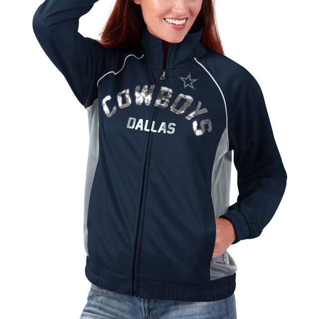 G-III 4Her par Carl Banks pour femmes, bleu marine, Dallas Cowboys Backfield Raglan - Veste de survêtement entièrement zippée