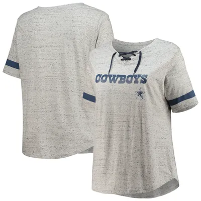 T-shirt à col en V lacets taille plus Dallas Cowboys gris chiné pour femme