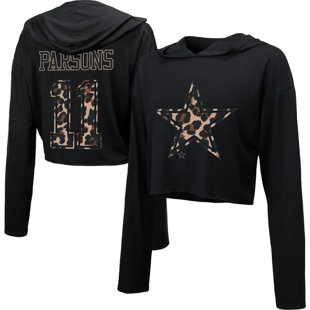 Micah Parsons Dallas Cowboys Majestic Threads Leopard Player Name & Number  Long Sleeve Cropped Hoodie - Black