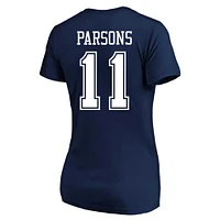 T-shirt à col rond pour femme Micah Parsons Navy Dallas Cowboys grande taille Fair Catch Name & Number