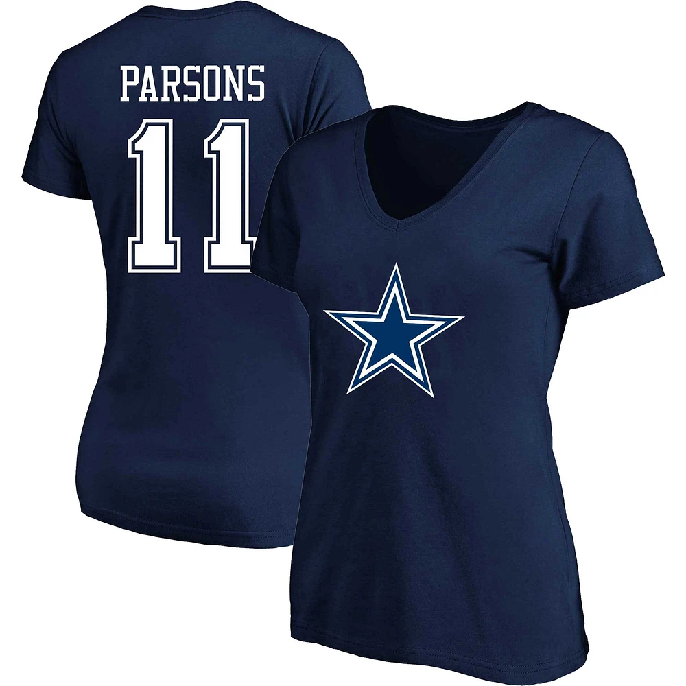 T-shirt à col rond pour femme Micah Parsons Navy Dallas Cowboys grande taille Fair Catch Name & Number