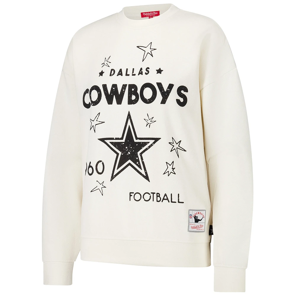 Women's Mitchell & Ness Cream Dallas Cowboys Lightweight 3.0 Logo Pullover Sweatshirt