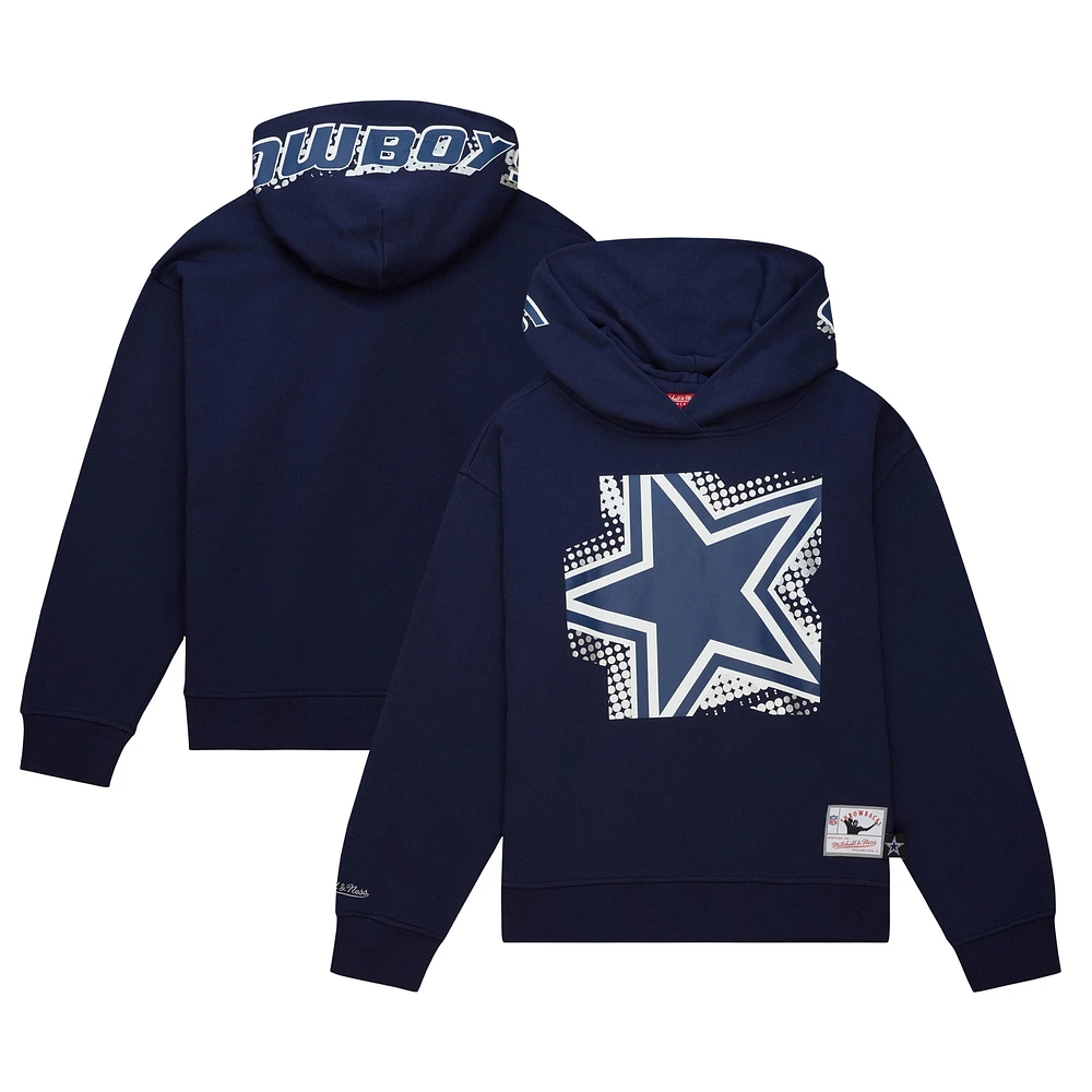 Women's Mitchell & Ness Navy Dallas Cowboys Gridiron Classics Big Face 7.0 Pullover Hoodie