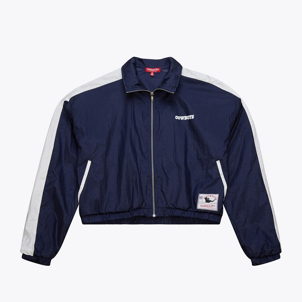 Veste zippée en nylon bleu marine Dallas Cowboys pour femme Mitchell & Ness