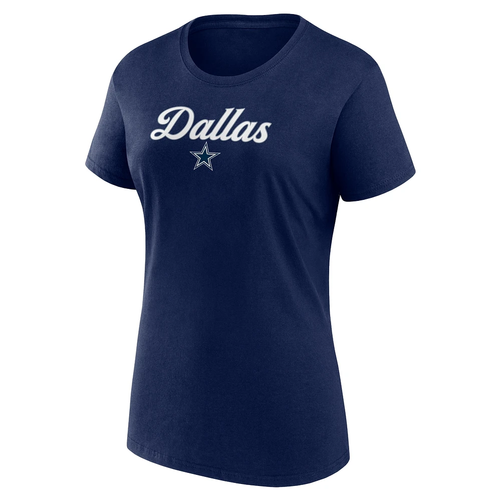 Women's  Navy/Heather Charcoal Dallas Cowboys Script T-Shirt & Shorts Lounge Set