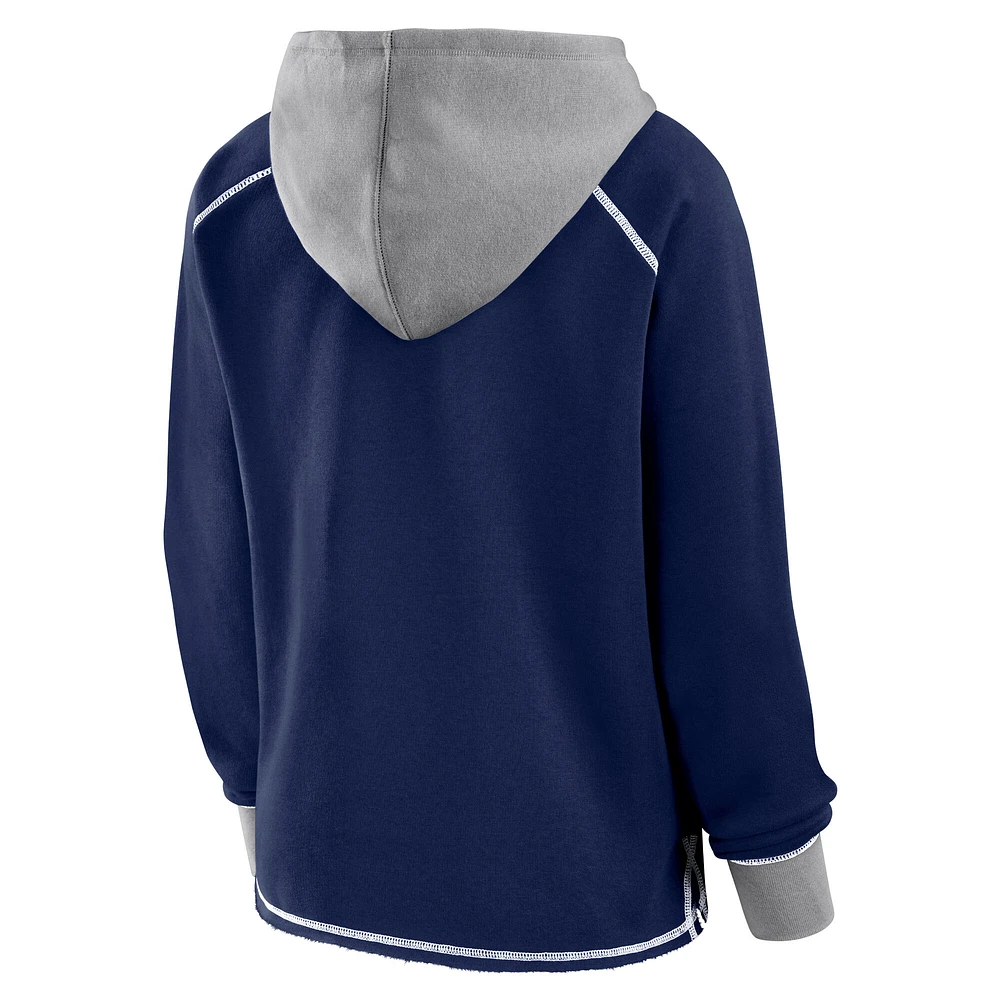 Women's Navy Dallas Cowboys Boom Fleece Pullover V-Neck Hoodie