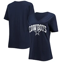 T-shirt à col en V pour femme bleu marine Dallas Cowboys Celadine Logo