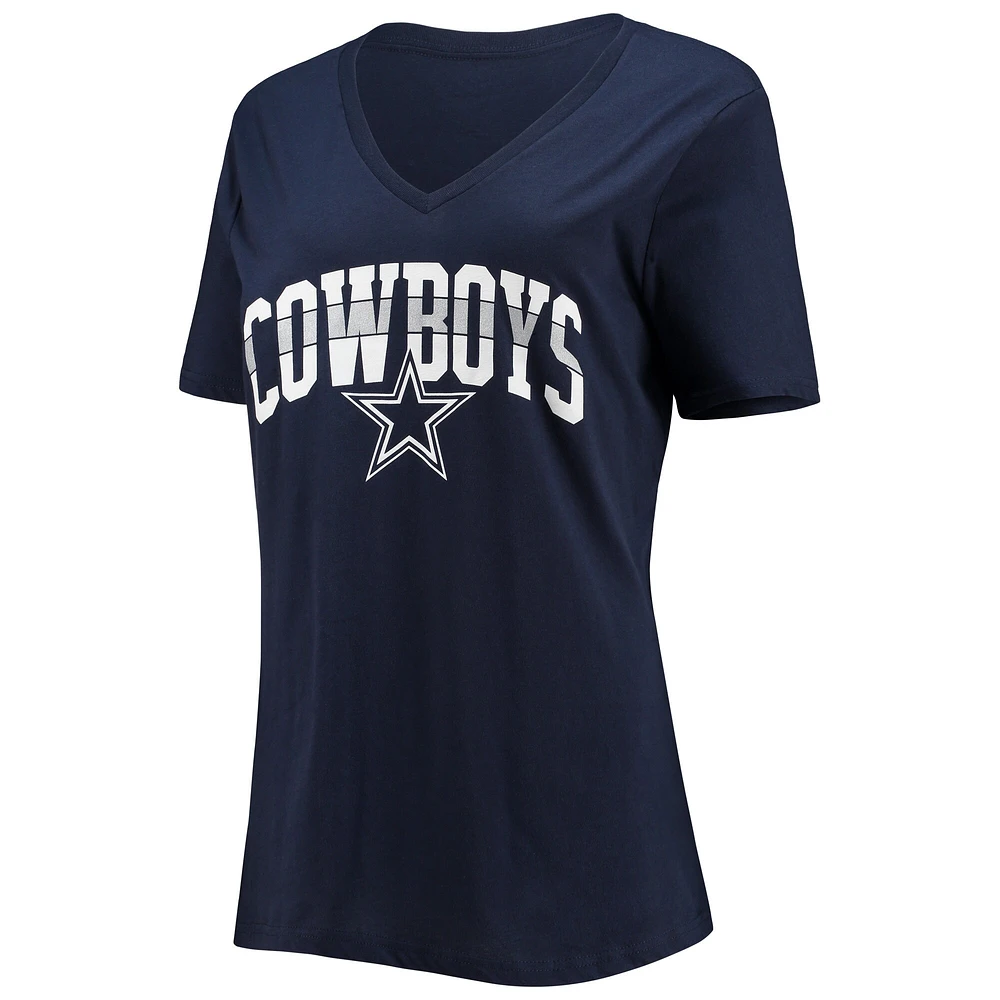 T-shirt à col en V pour femme bleu marine Dallas Cowboys Celadine Logo