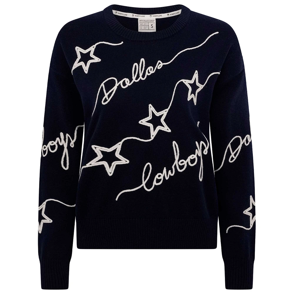 Pull à col roulé bleu marine avec lettres d'amour des Cowboys de Dallas pour femme