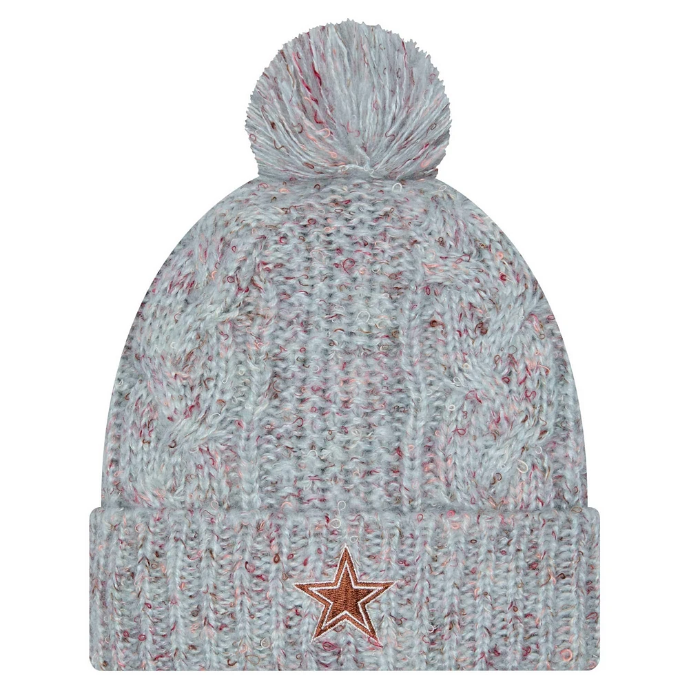 Bonnet en tricot à revers tendance bleu Dallas Cowboys New Era pour femme avec pompon