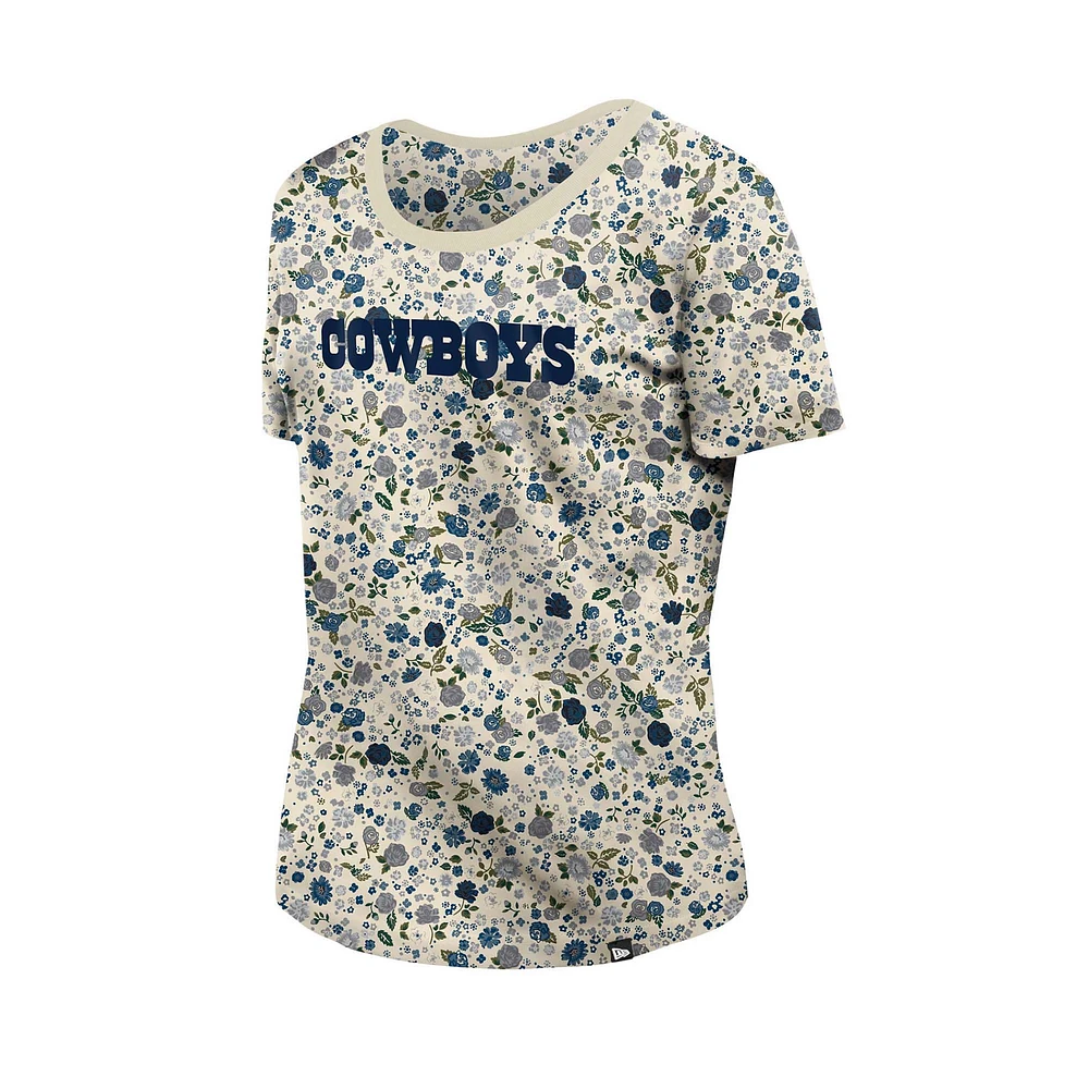 Women's New Era Cream Dallas Cowboys Glam Game Floral T-Shirt