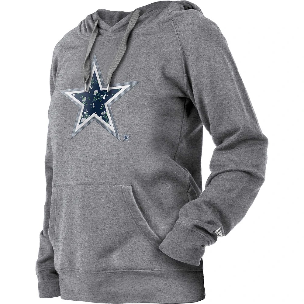 Women's New Era  Gray Dallas Cowboys Floral Raglan Pullover Hoodie