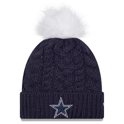 Bonnet en tricot à revers Dallas Cowboys New Era pour femme bleu marine avec pompon