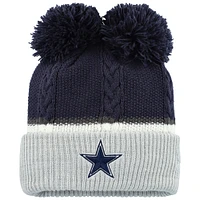 Bonnet en tricot à revers à double bulle avec pompons Dallas Cowboys New Era bleu marine pour femme