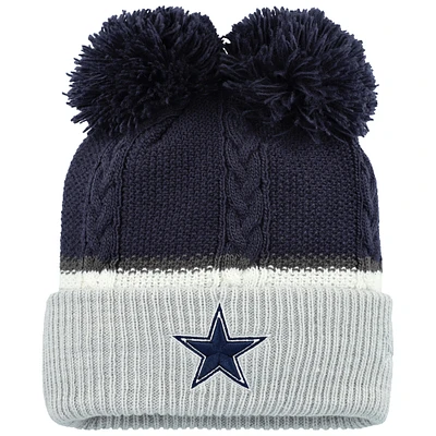 Bonnet en tricot à revers à double bulle avec pompons Dallas Cowboys New Era bleu marine pour femme
