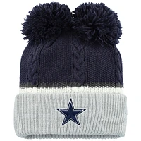 Bonnet en tricot à revers à double bulle avec pompons Dallas Cowboys New Era bleu marine pour femme