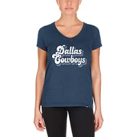 T-shirt à col en V bas New Era pour femmes, bleu marine, Dallas Cowboys, lavage aux enzymes