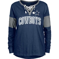 Women's New Era Navy Dallas Cowboys Lace-Up Notch-Neck Long Sleeve T-Shirt