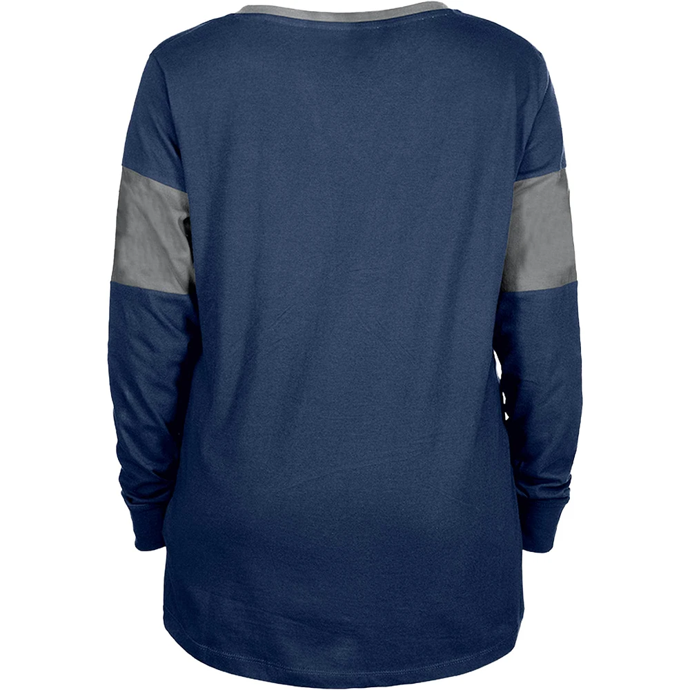 Women's New Era Navy Dallas Cowboys Lace-Up Notch-Neck Long Sleeve T-Shirt