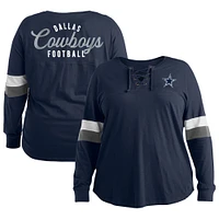 T-shirt à manches longues col en V et des Dallas Cowboys de New Era pour femme, bleu marine, taille plus