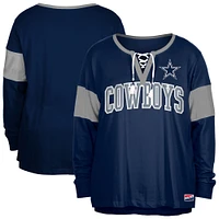 T-shirt à manches longues et col cranté lacets pour femme New Era bleu marine Dallas Cowboys grande taille