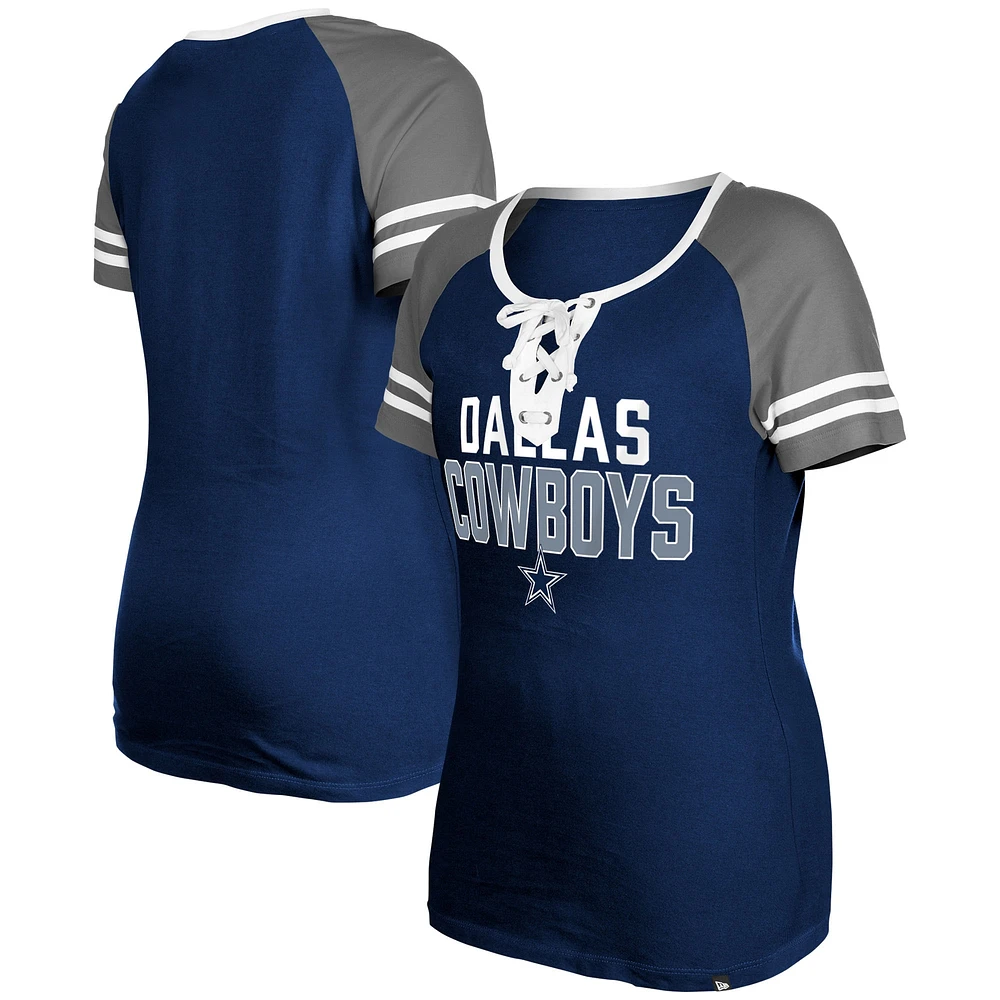 T-shirt à lacets raglan New Era bleu marine Dallas Cowboys pour femme