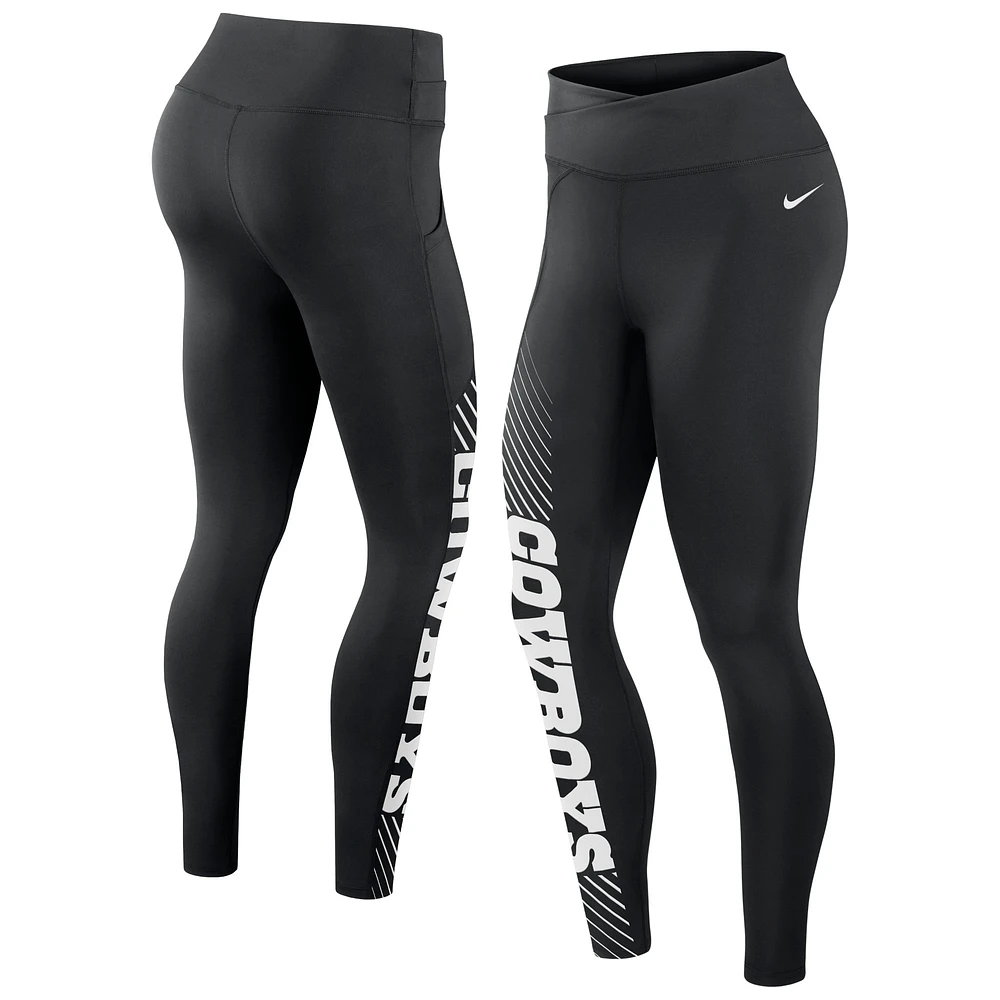 Women's Nike Black Dallas Cowboys Yard Line Crossover Leggings