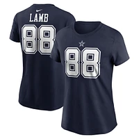 T-shirt avec nom et numéro du joueur des Dallas Cowboys Nike CeeDee Lamb pour femme, bleu marine