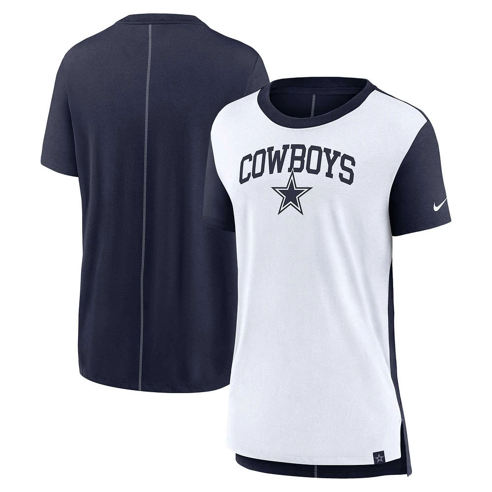 T-shirt triple mélange Nike crème/marine Dallas Cowboys Wordmark pour femme