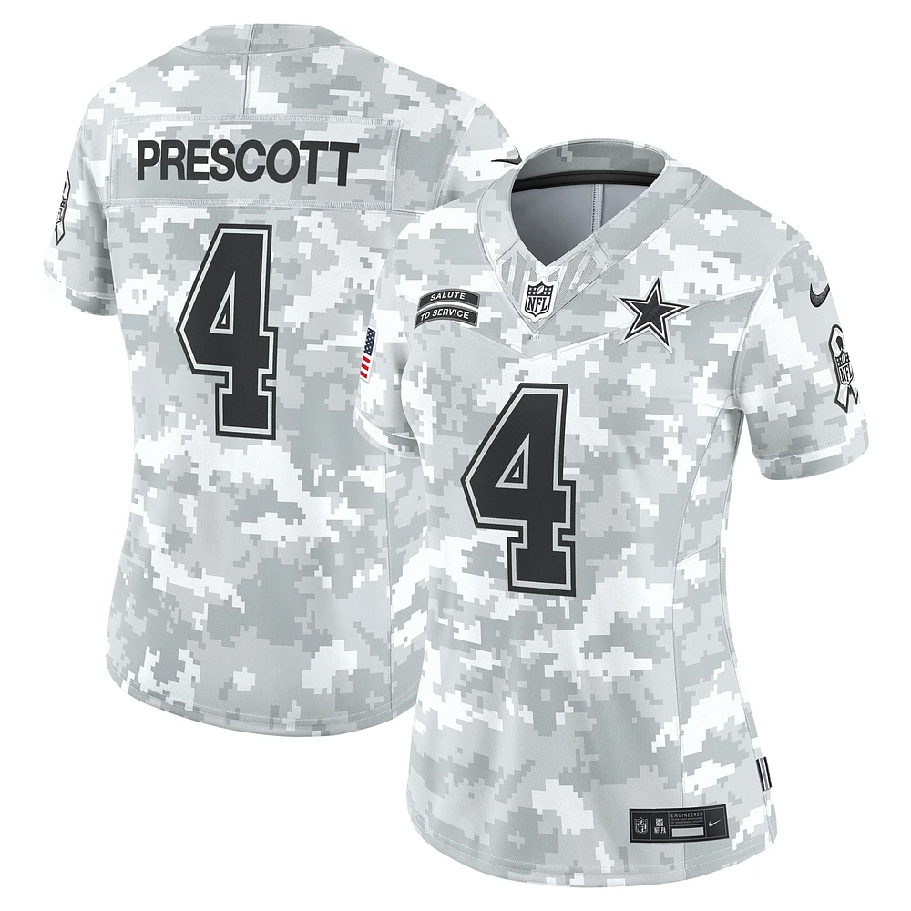 Maillot Nike Dak Prescott Arctic Camo Dallas Cowboys 2024 Salute to Service Limited pour femme