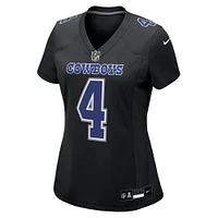 Maillot de jeu tendance Nike Dak Prescott Carbon Black Dallas Cowboys pour femme