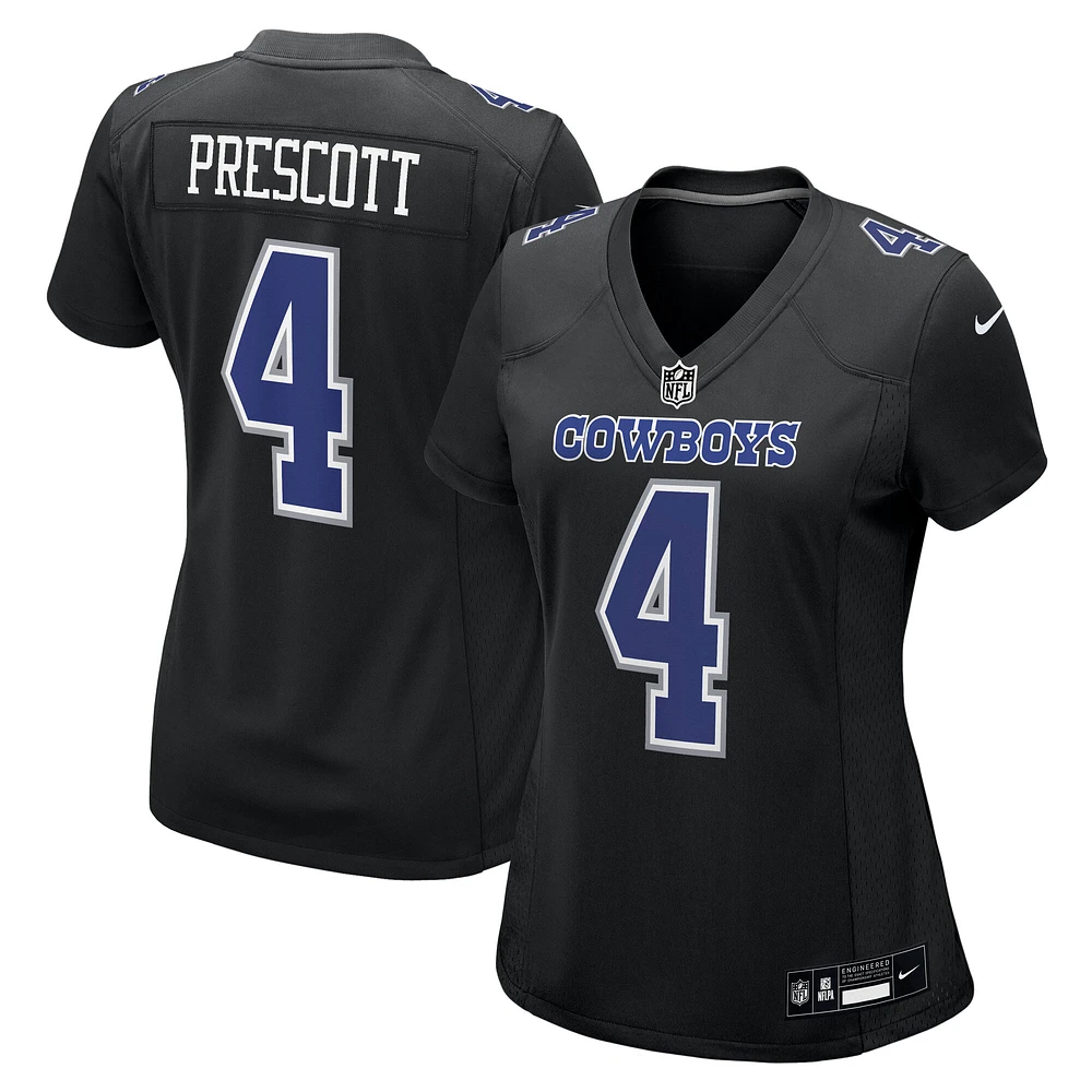 Maillot de jeu tendance Nike Dak Prescott Carbon Black Dallas Cowboys pour femme