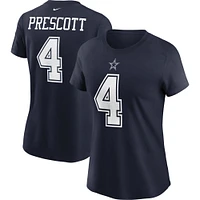 T-shirt avec nom et numéro Nike Dak Prescott pour femmes, bleu marine, Dallas Cowboys