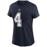 T-shirt avec nom et numéro Nike Dak Prescott pour femmes, bleu marine, Dallas Cowboys