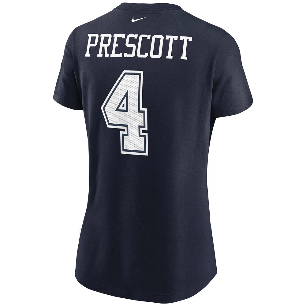 T-shirt avec nom et numéro Nike Dak Prescott pour femmes, bleu marine, Dallas Cowboys