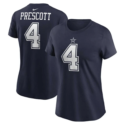 T-shirt avec nom et numéro de joueur des Dallas Cowboys Nike Dak Prescott bleu marine pour femme