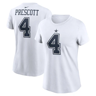 T-shirt avec nom et numéro du joueur Dallas Cowboys Nike Dak Prescott pour femme, blanc