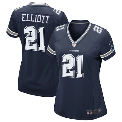 Maillot de match Nike Ezekiel Elliott bleu marine pour femme des Cowboys Dallas