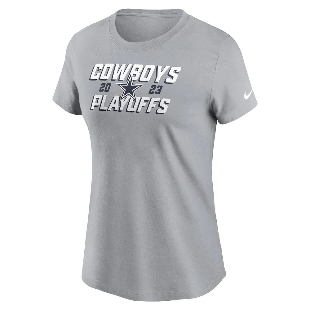 T-shirt emblématique Nike gris Dallas Cowboys 2023 NFL Playoffs pour femme